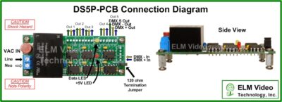 DMX Splitter 1x5 PCB w/ Power Supply Option
