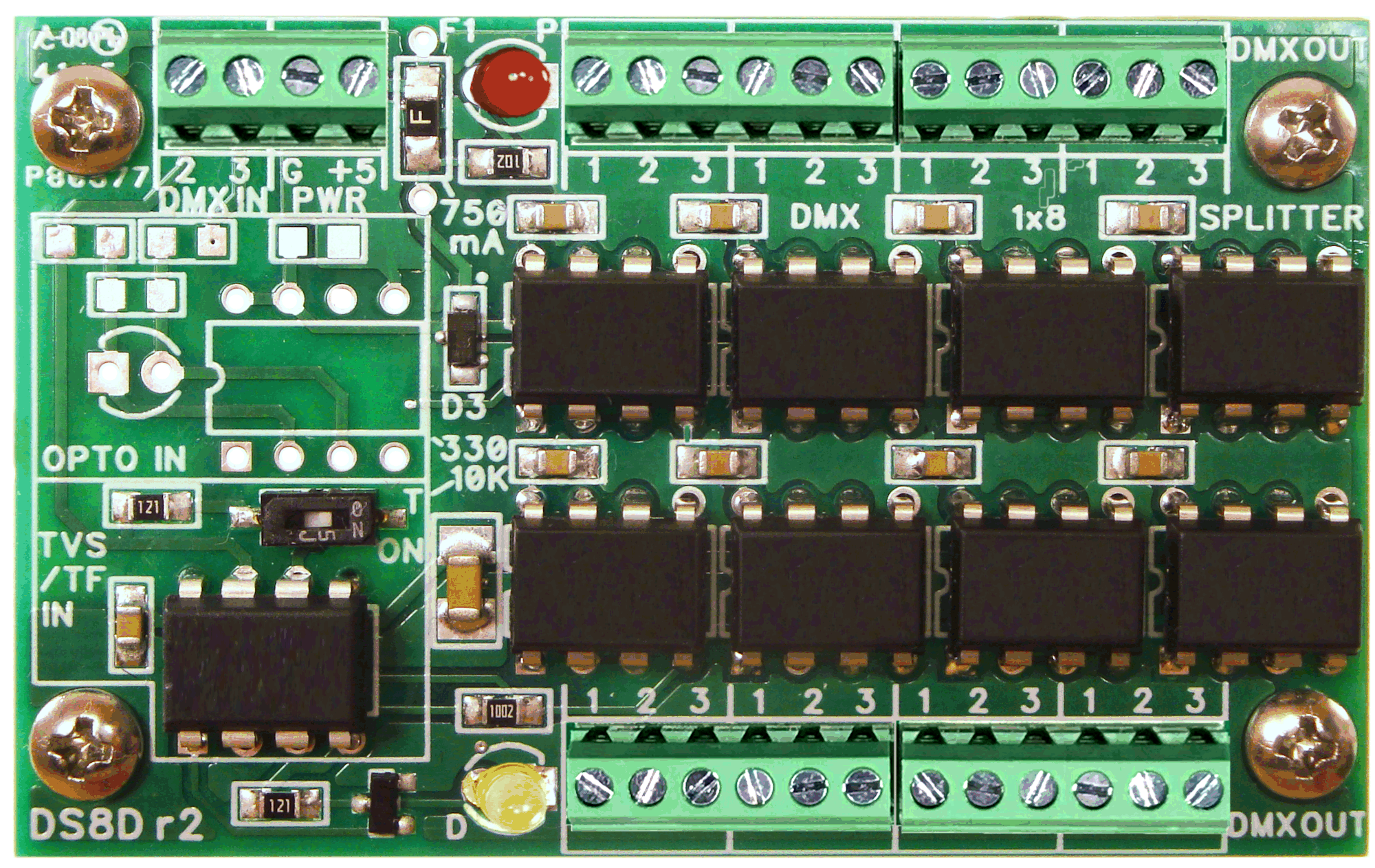DMX Splitter 1x8 PCB